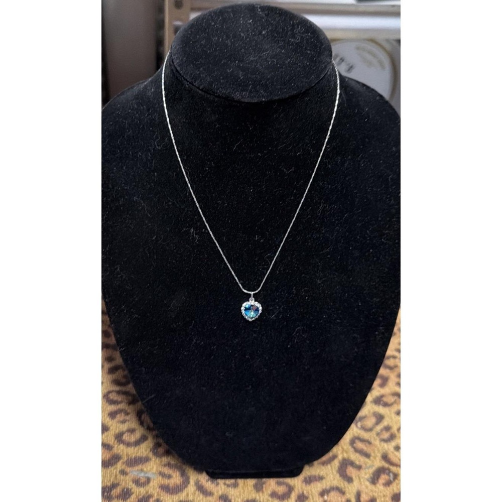 Titanic "Heart of the Ocean" style necklace 18krpg chain, blue stone/ rhinestone